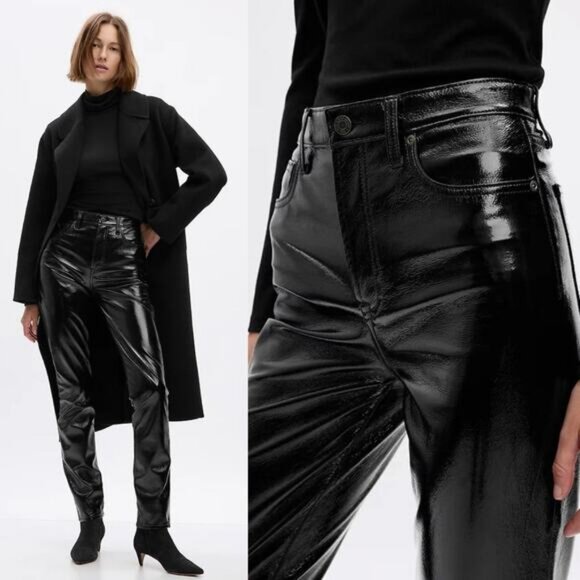 NWT GAP High Rise Vegan Patent Leather Vintage Slim Pants Size 28 - Picture 1 of 6